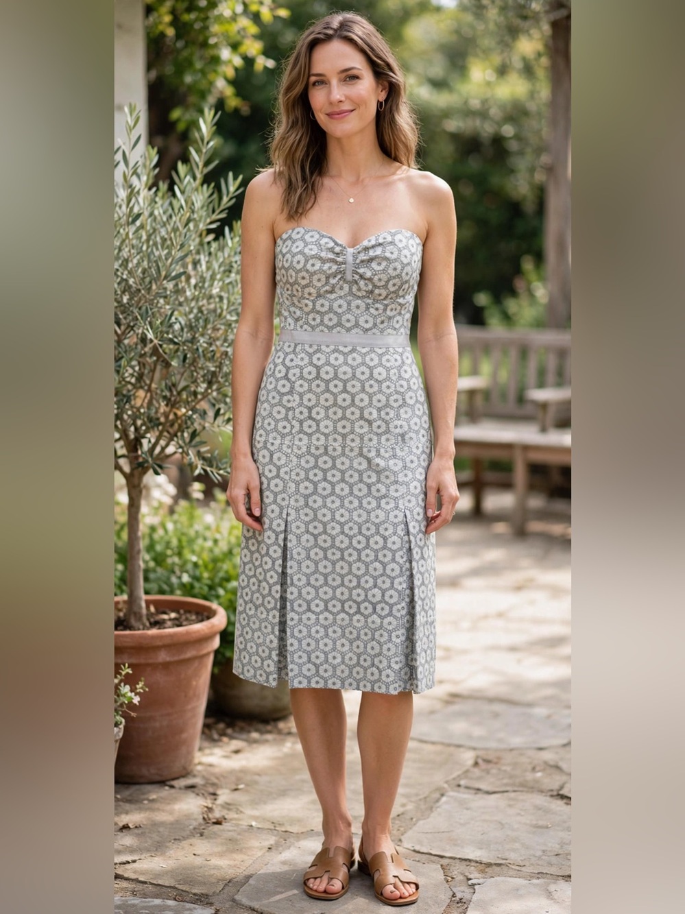 Tracy Reese New York Geometric Lace Strapless Dress Gray